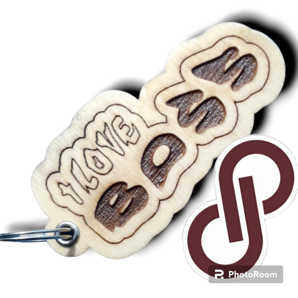 SOUVENIR WOODEN KEYCHAIN laser engraved "  I LOVE  BOSS " COD/W-67